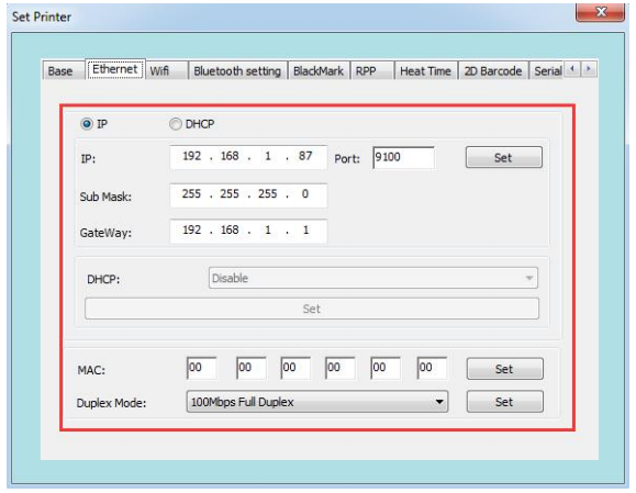 Ethernet Setting of 80mm Receipt Pinter Thermal